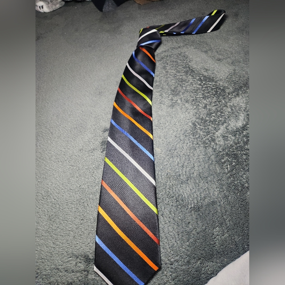 Corsini Sevenfold Collectiob Elegant Black Tie with Multicolor Stripes 100% Silk